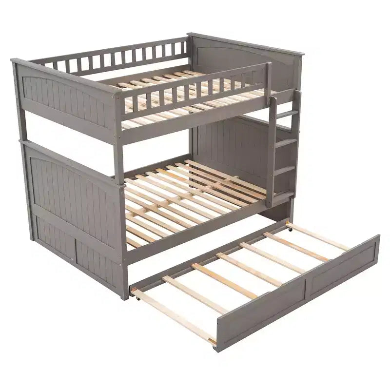 Lit superposé double sur double avec lit gigogne simple, lit superposé en pin avec barrières de sécurité, blanc