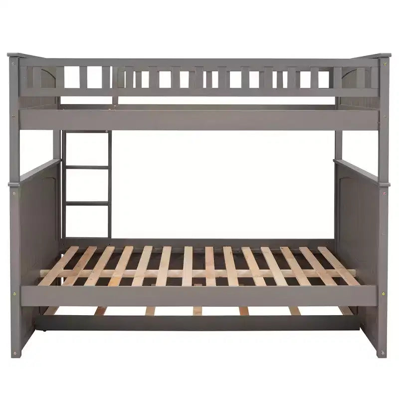 Lit superposé double sur double avec lit gigogne simple, lit superposé en pin avec barrières de sécurité, blanc
