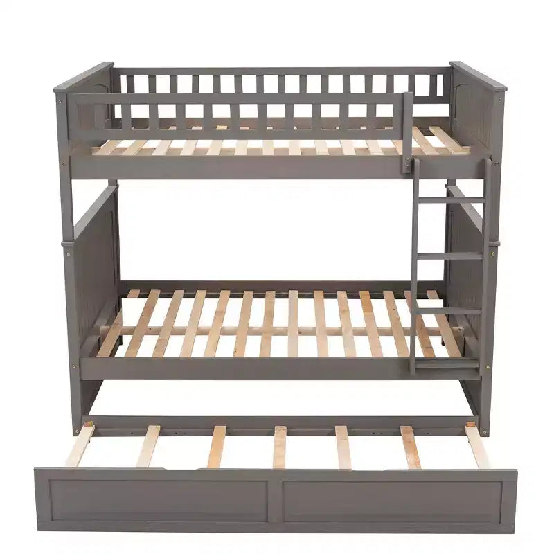 Lit superposé double sur double avec lit gigogne simple, lit superposé en pin avec barrières de sécurité, blanc