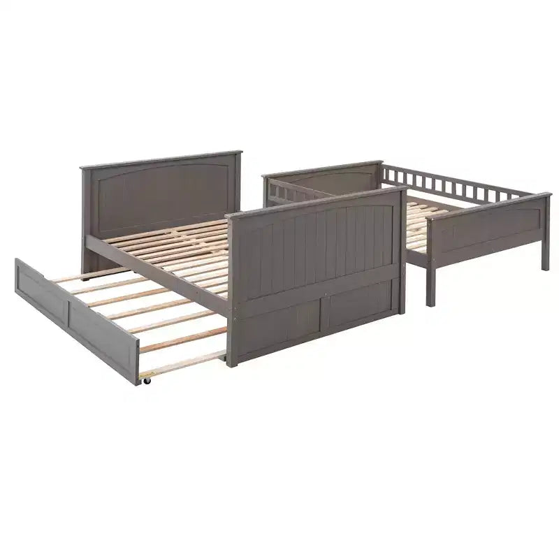 Lit superposé double sur double avec lit gigogne simple, lit superposé en pin avec barrières de sécurité, blanc