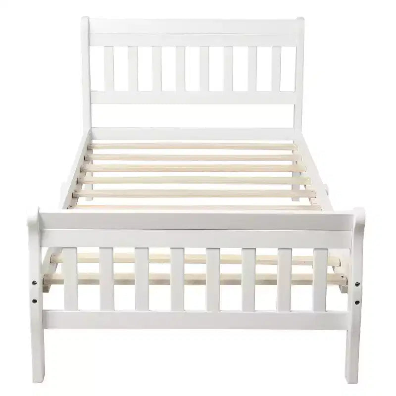 Wood Platform Bed Twin Bed Frame Panel Bed Mattress Foundation Sleigh Bed with Headboard Footboard and Wood Slat Support