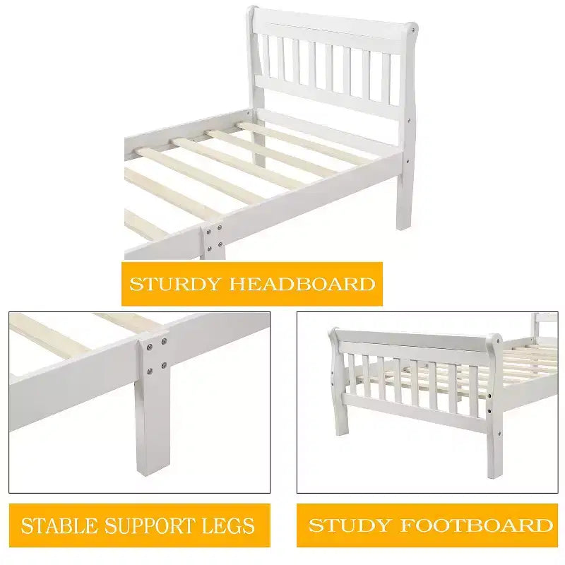 Wood Platform Bed Twin Bed Frame Panel Bed Mattress Foundation Sleigh Bed with Headboard Footboard and Wood Slat Support