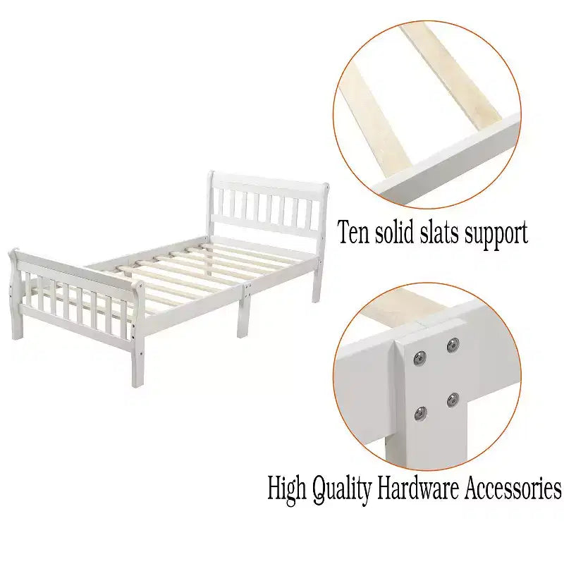 Wood Platform Bed Twin Bed Frame Panel Bed Mattress Foundation Sleigh Bed with Headboard Footboard and Wood Slat Support