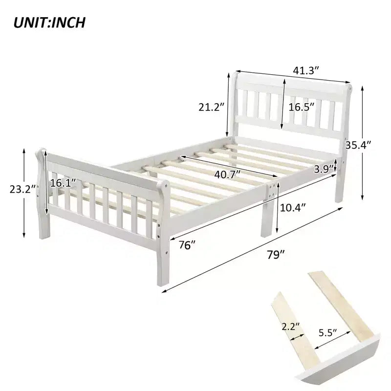 Wood Platform Bed Twin Bed Frame Panel Bed Mattress Foundation Sleigh Bed with Headboard Footboard and Wood Slat Support