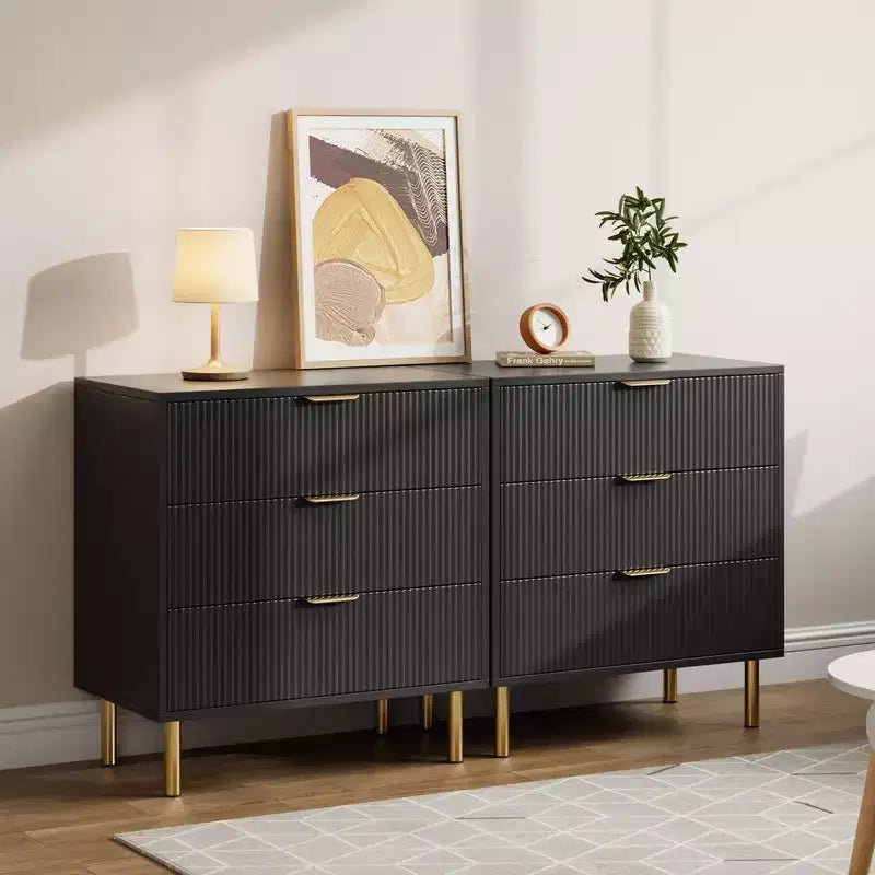 Commode 3/5/6 tiroirs pour chambre avec poignées dorées, commode en bois moderne et organisateur de rangement pour salon, entrée ou couloir