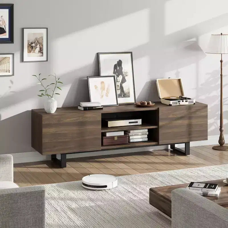 Industrial TV Stand for 80, Modern Entertainment Center with 2 Drawers, with Heavy Duty Leg and Open Storage, for Living Room