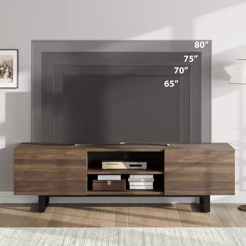 Industrial TV Stand for 80, Modern Entertainment Center with 2 Drawers, with Heavy Duty Leg and Open Storage, for Living Room