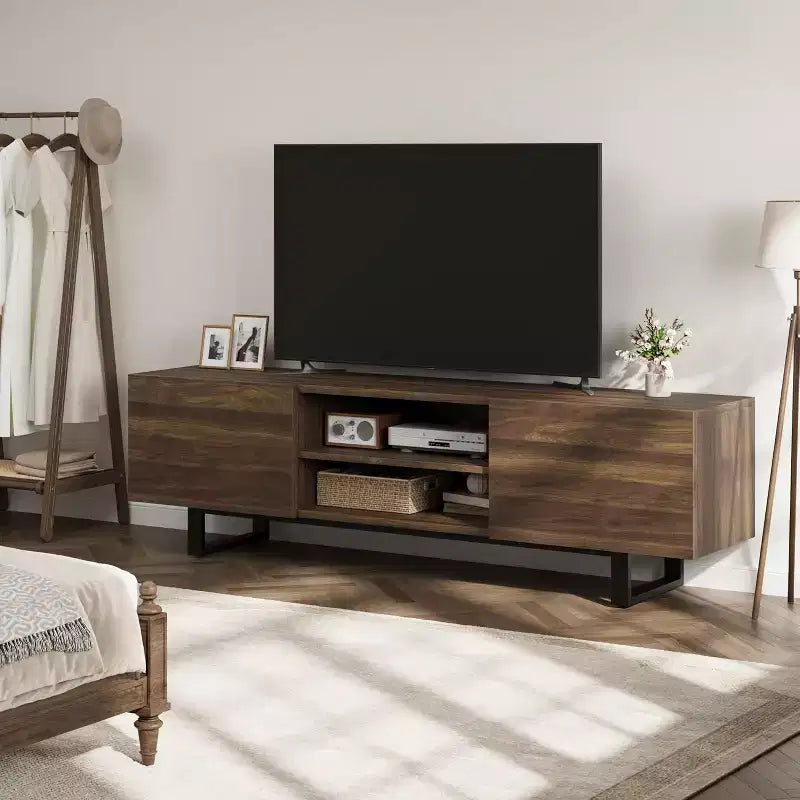 Industrial TV Stand for 80, Modern Entertainment Center with 2 Drawers, with Heavy Duty Leg and Open Storage, for Living Room