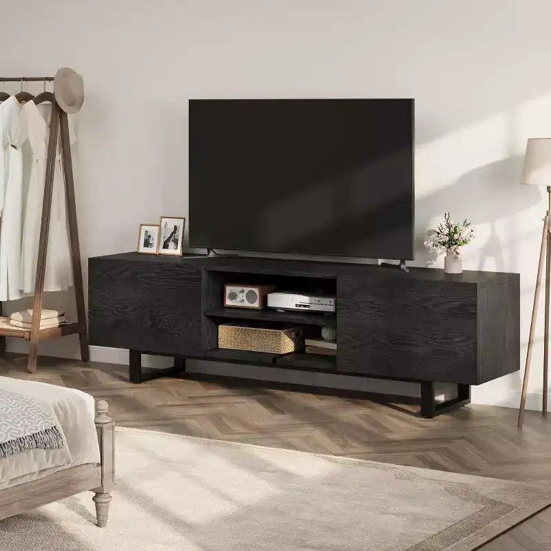 Industrial TV Stand for 80, Modern Entertainment Center with 2 Drawers, with Heavy Duty Leg and Open Storage, for Living Room