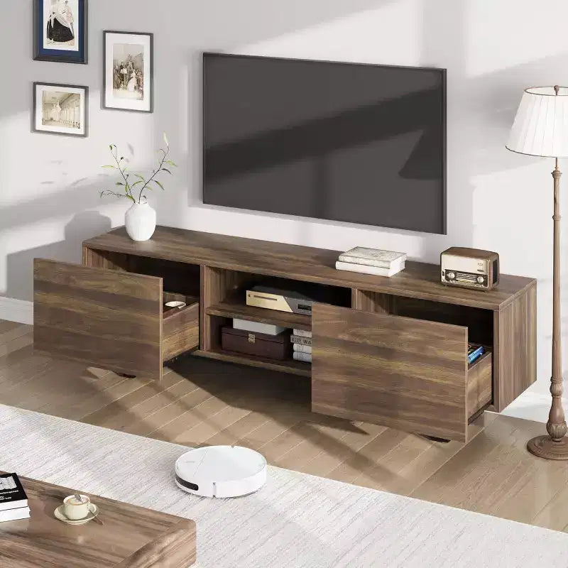 Industrial TV Stand for 80, Modern Entertainment Center with 2 Drawers, with Heavy Duty Leg and Open Storage, for Living Room