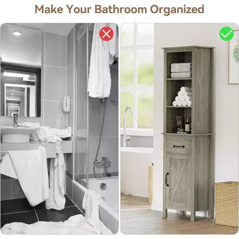 Meuble de rangement de salle de bain étroit avec étagères réglables, bibliothèque étroite de style rustique pour organiser les essentiels de la salle de bain et du salon, gris