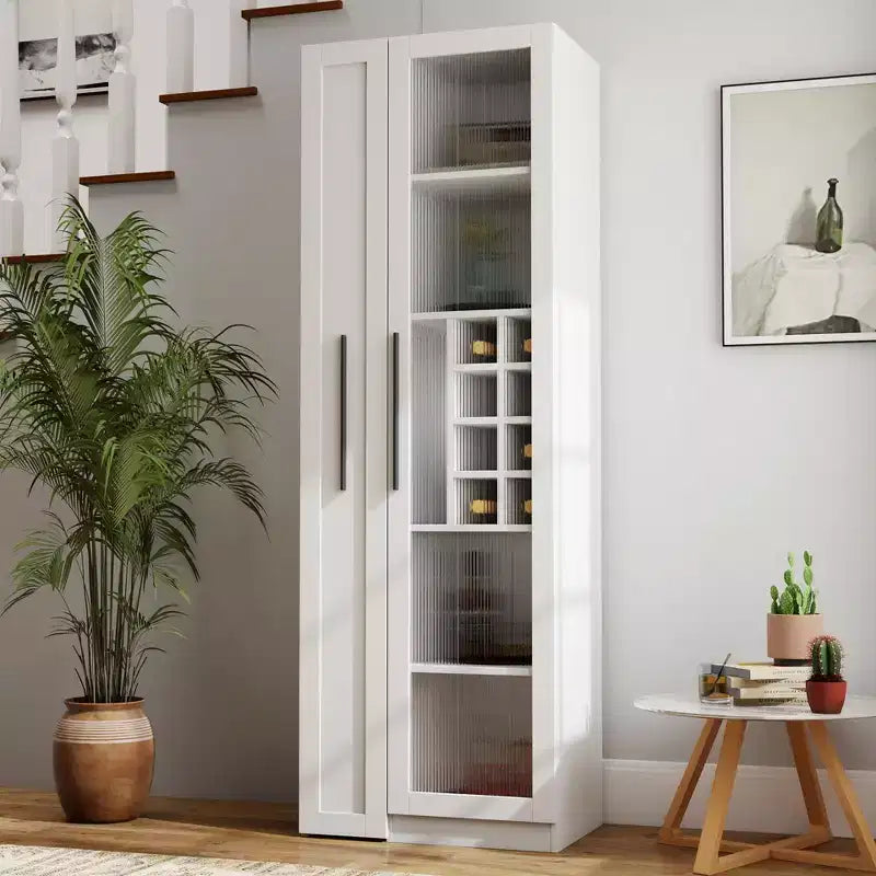GDFStudio Dillon Modern 70.8 Wood Multi-functional Tall Cabinet with Pull-Out Storage Shelves and Wine Shelves