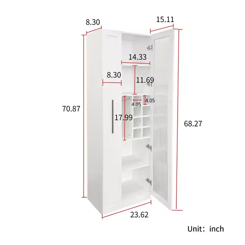 GDFStudio Dillon Modern 70.8 Wood Multi-functional Tall Cabinet with Pull-Out Storage Shelves and Wine Shelves