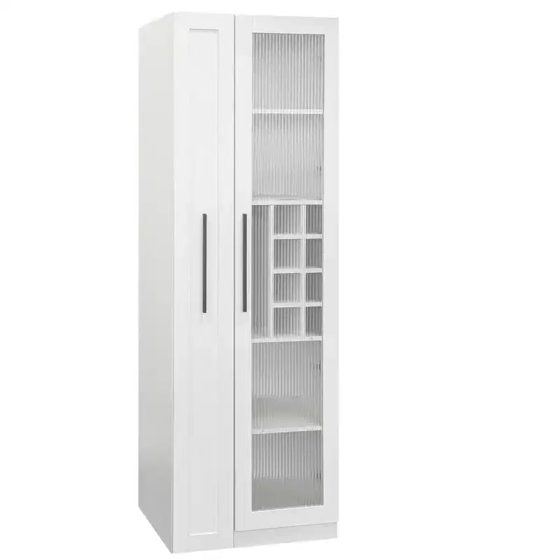 GDFStudio Dillon Modern 70.8 Wood Multi-functional Tall Cabinet with Pull-Out Storage Shelves and Wine Shelves