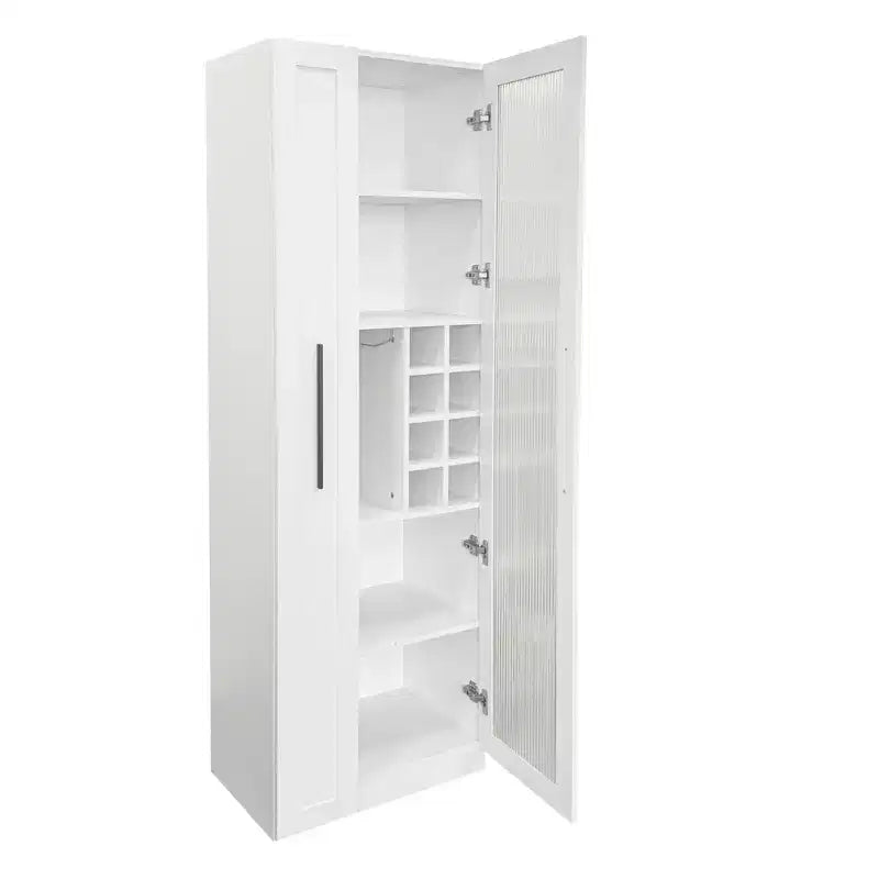 GDFStudio Dillon Modern 70.8 Wood Multi-functional Tall Cabinet with Pull-Out Storage Shelves and Wine Shelves