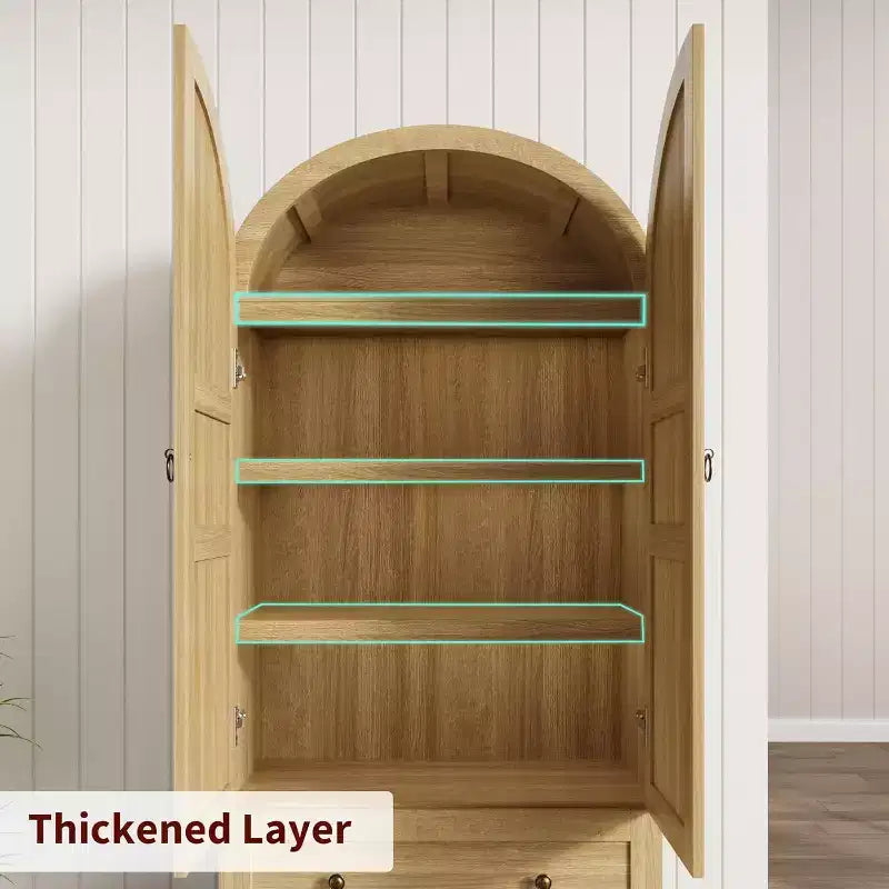 Grand garde-manger de ferme moderne de 183 cm de haut avec portes cintrées et tiroirs, grand meuble de rangement en bois avec étagères épaissies, idéal pour la cuisine