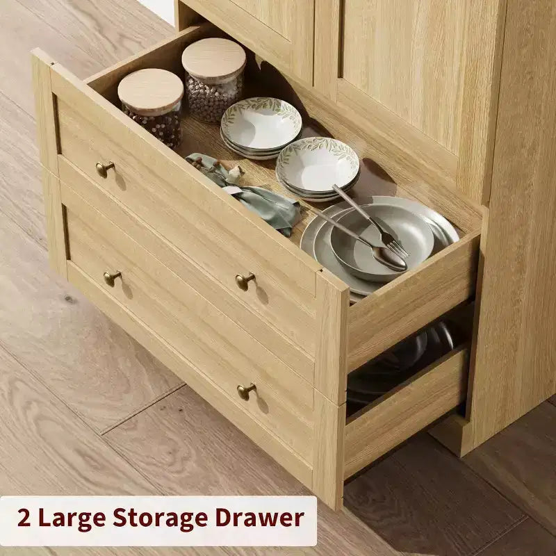 Grand garde-manger de ferme moderne de 183 cm de haut avec portes cintrées et tiroirs, grand meuble de rangement en bois avec étagères épaissies, idéal pour la cuisine
