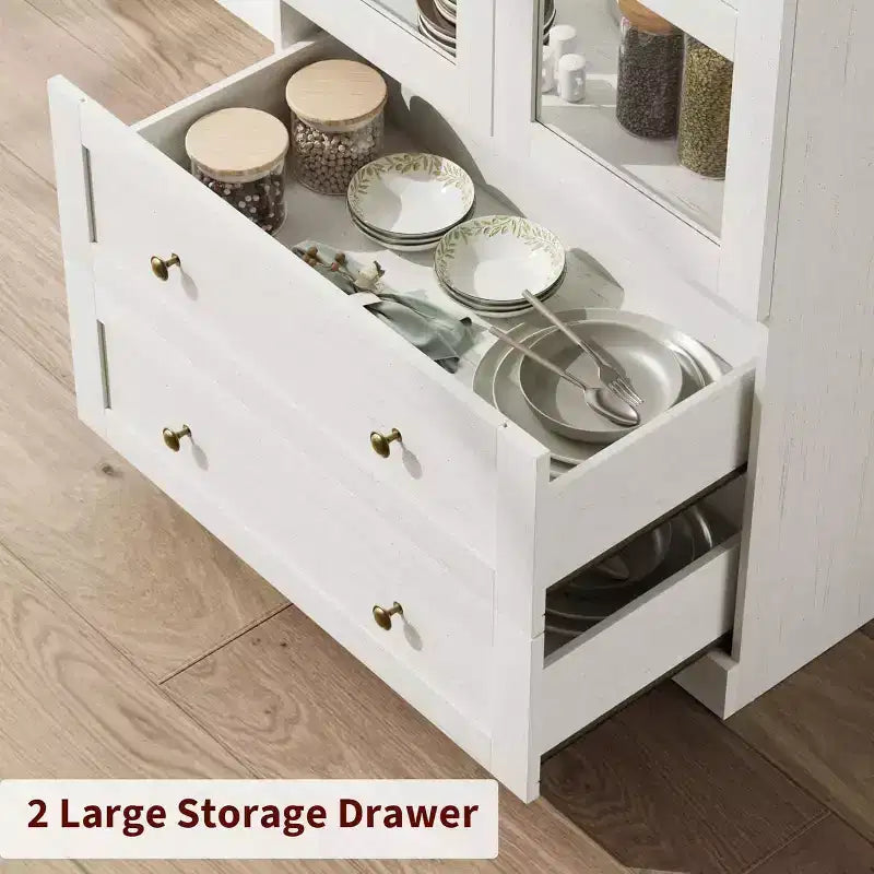 Grand garde-manger de ferme moderne de 183 cm de haut avec portes cintrées et tiroirs, grand meuble de rangement en bois avec étagères épaissies, idéal pour la cuisine