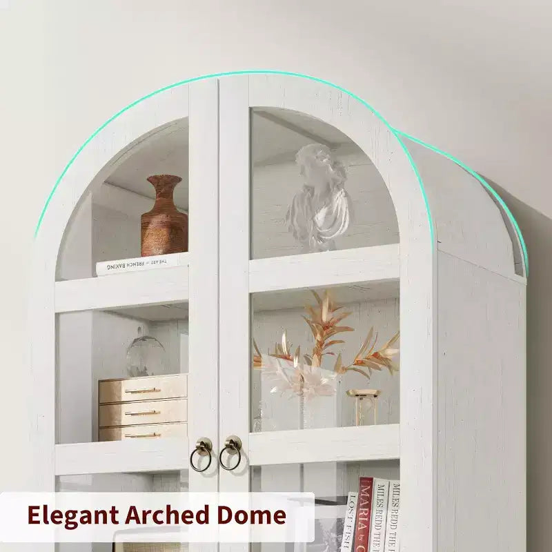 Grand garde-manger de ferme moderne de 183 cm de haut avec portes cintrées et tiroirs, grand meuble de rangement en bois avec étagères épaissies, idéal pour la cuisine