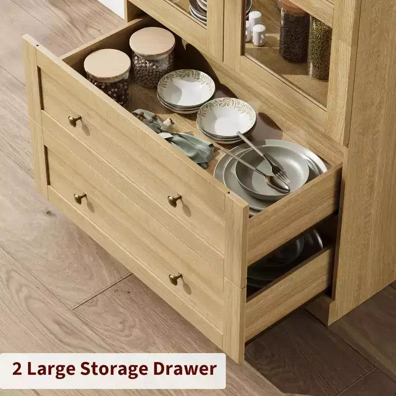 Grand garde-manger de ferme moderne de 183 cm de haut avec portes cintrées et tiroirs, grand meuble de rangement en bois avec étagères épaissies, idéal pour la cuisine