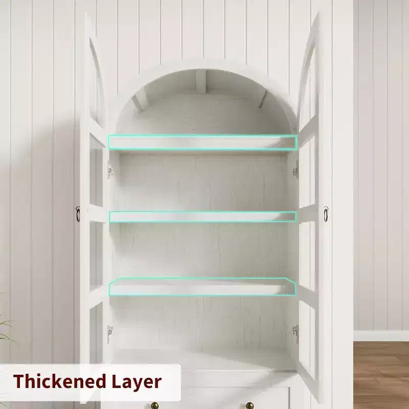 Grand garde-manger de ferme moderne de 183 cm de haut avec portes cintrées et tiroirs, grand meuble de rangement en bois avec étagères épaissies, idéal pour la cuisine
