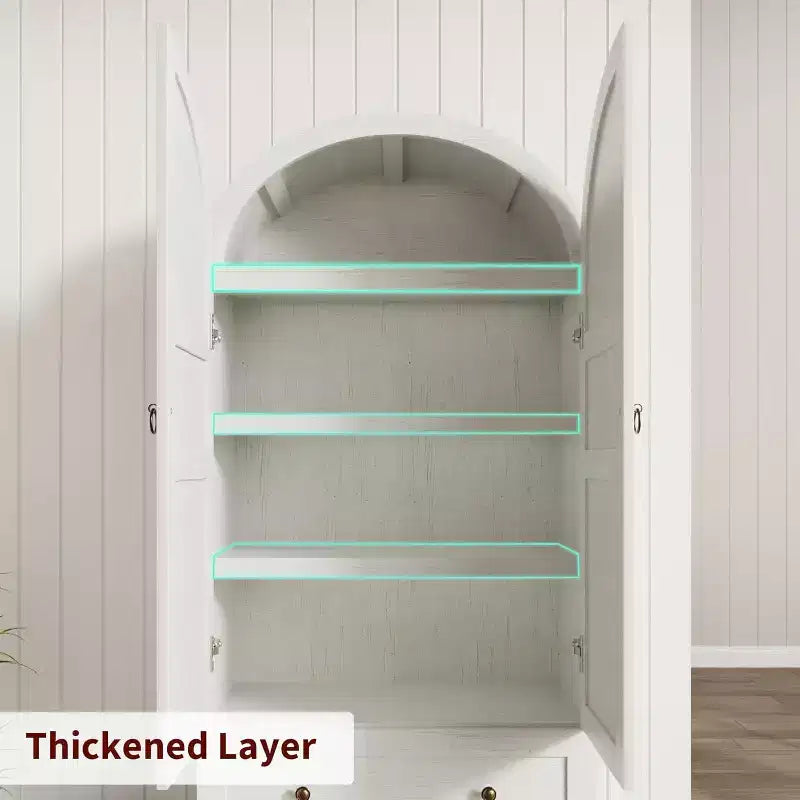 Grand garde-manger de ferme moderne de 183 cm de haut avec portes cintrées et tiroirs, grand meuble de rangement en bois avec étagères épaissies, idéal pour la cuisine