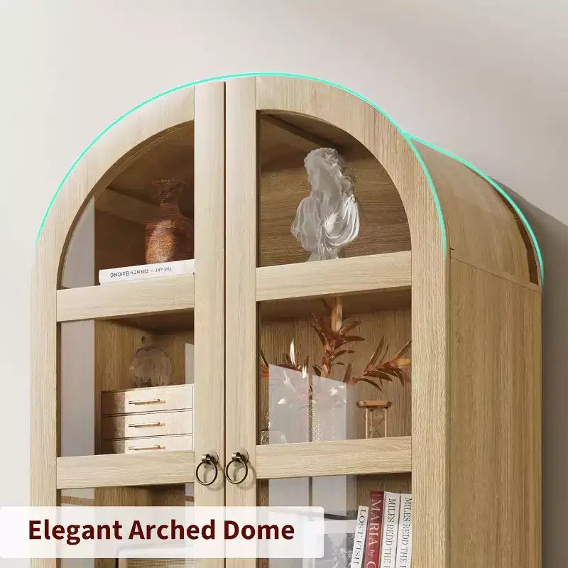 Grand garde-manger de ferme moderne de 183 cm de haut avec portes cintrées et tiroirs, grand meuble de rangement en bois avec étagères épaissies, idéal pour la cuisine