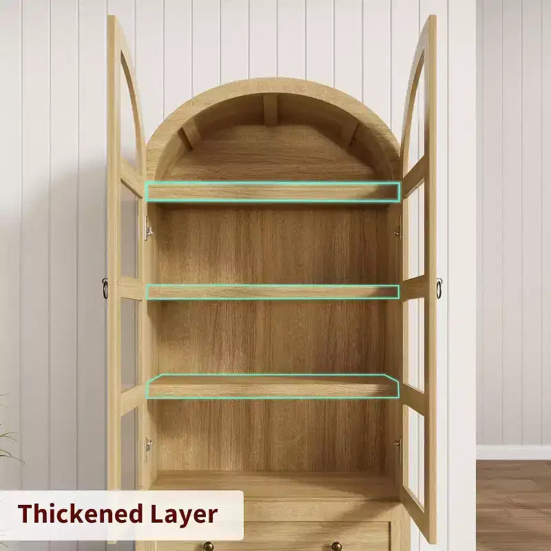 Grand garde-manger de ferme moderne de 183 cm de haut avec portes cintrées et tiroirs, grand meuble de rangement en bois avec étagères épaissies, idéal pour la cuisine