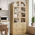 Grand garde-manger de ferme moderne de 183 cm de haut avec portes cintrées et tiroirs, grand meuble de rangement en bois avec étagères épaissies, idéal pour la cuisine