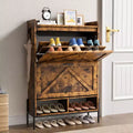 Shoe Cabinet with 2 Flip Drawers, Freestanding Entryway Shoe Storage Organizer, Narrow Rack Cabinet