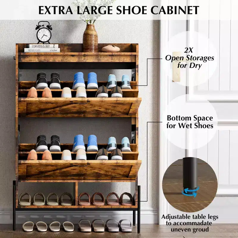 Shoe Cabinet with 2 Flip Drawers, Freestanding Entryway Shoe Storage Organizer, Narrow Rack Cabinet