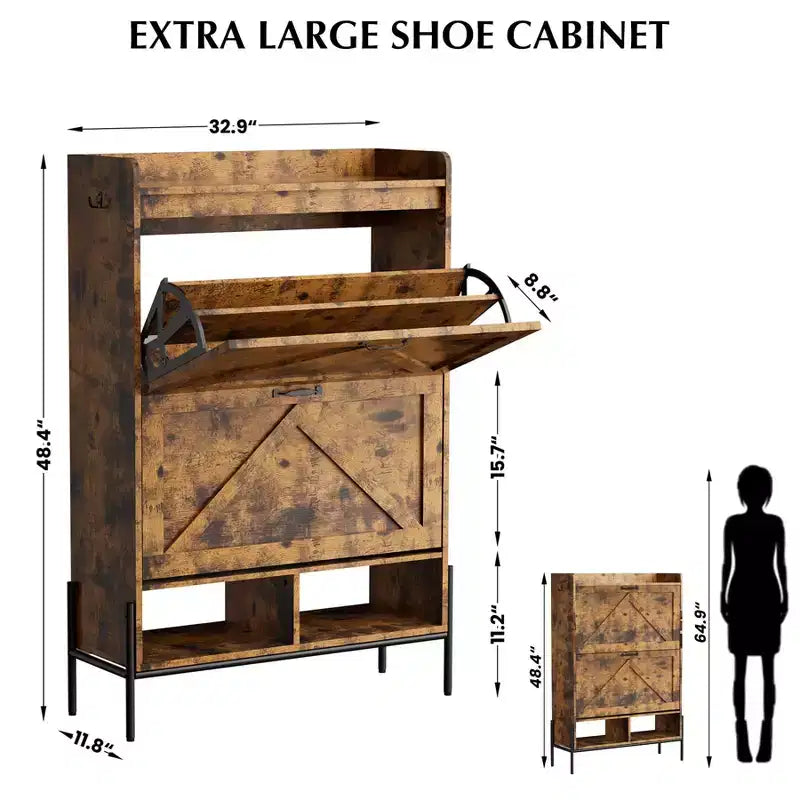 Shoe Cabinet with 2 Flip Drawers, Freestanding Entryway Shoe Storage Organizer, Narrow Rack Cabinet