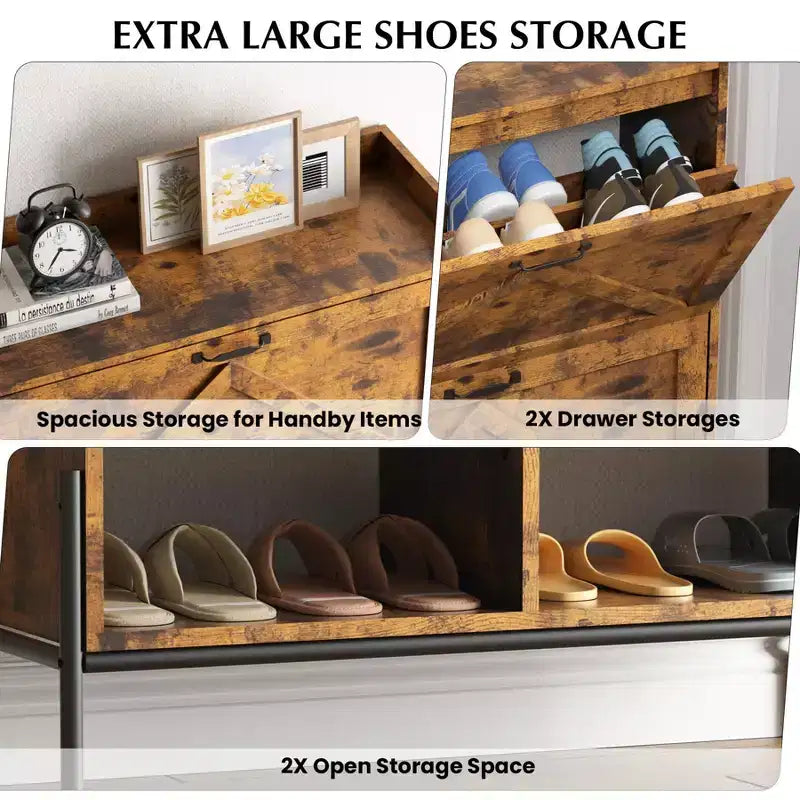 Shoe Cabinet with 2 Flip Drawers, Freestanding Entryway Shoe Storage Organizer, Narrow Rack Cabinet