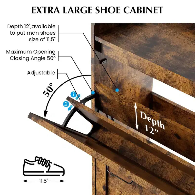 Shoe Cabinet with 2 Flip Drawers, Freestanding Entryway Shoe Storage Organizer, Narrow Rack Cabinet