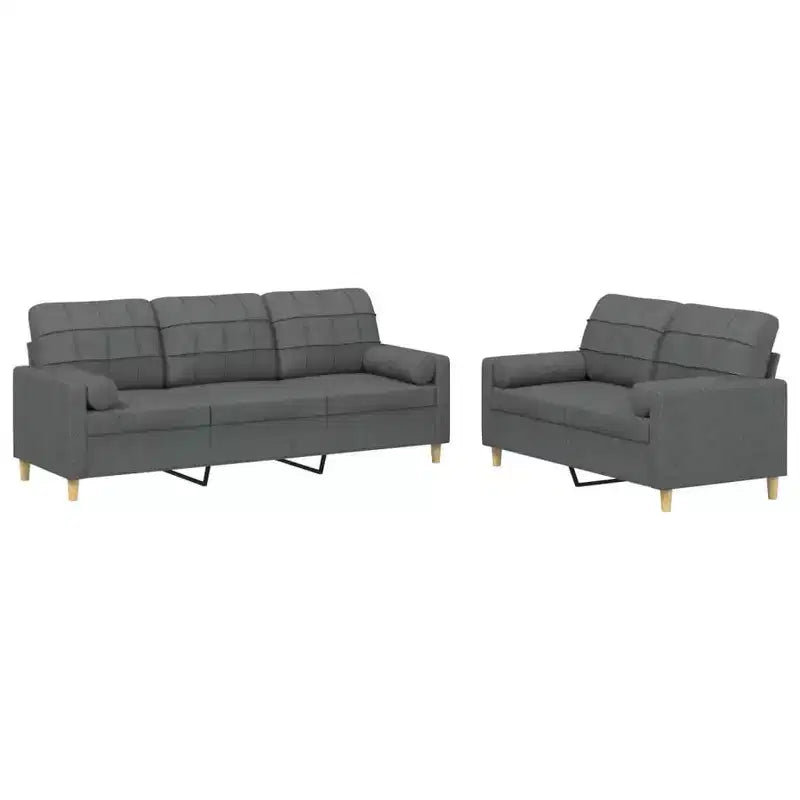 vidaXL Dark Gray Fabric Sofa Set - Modern 2-Piece Living Room Furniture - Includes 2-Seater, 3-Seater, Throw Pillows and Cushions