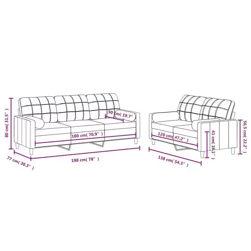 vidaXL Dark Gray Fabric Sofa Set - Modern 2-Piece Living Room Furniture - Includes 2-Seater, 3-Seater, Throw Pillows and Cushions