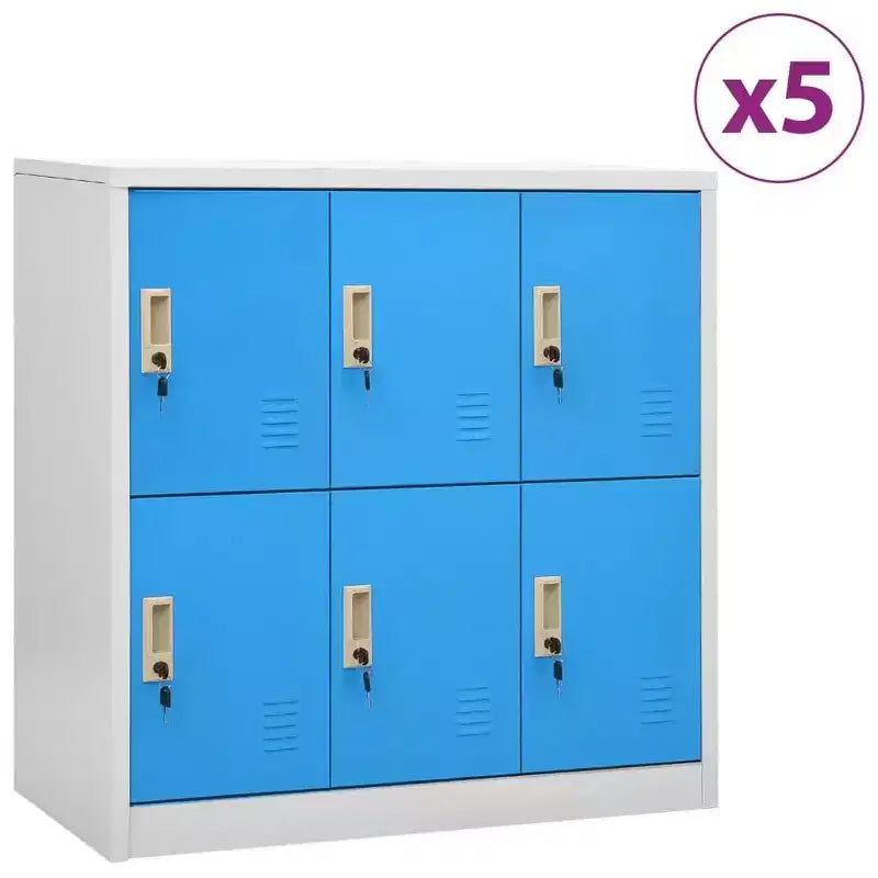 vidaXL Locker Cabinet Set, Secure Steel Organizer for Schools, Offices, Gray and Blue, Easy Assembly Required, 5pcs