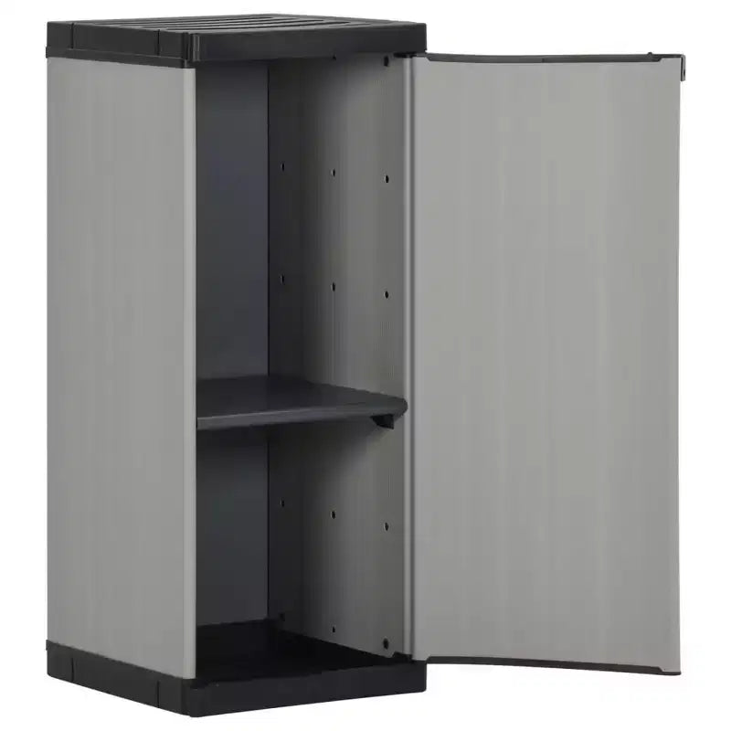 vidaXL Armoire de rangement de jardin – Organiseur de patio compact, en PVC et PP, avec 1 étagère et serrure de sécurité, gris et noir, 35x40x85 cm