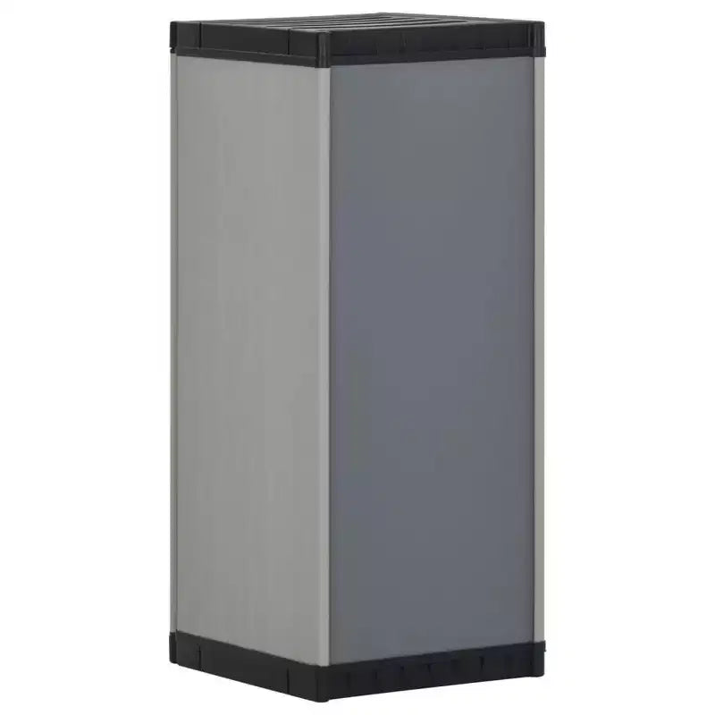 vidaXL Armoire de rangement de jardin – Organiseur de patio compact, en PVC et PP, avec 1 étagère et serrure de sécurité, gris et noir, 35x40x85 cm