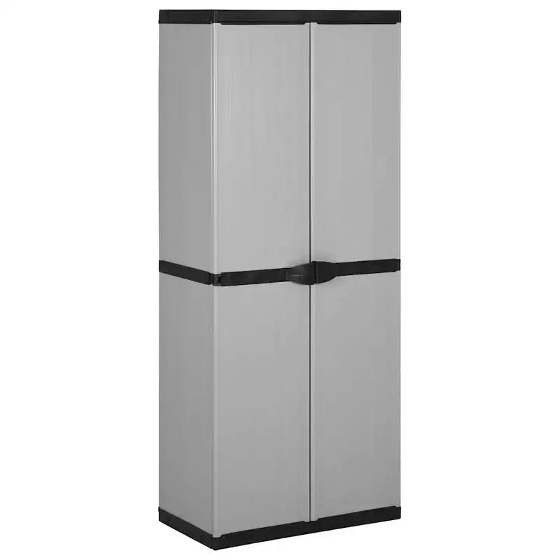 vidaXL Garden Storage Cabinet with 3 Shelves - Sturdy PVC and PP Material - Lockable Design - Suitable for Outdoors - Gray&Black, 26.8x15.7x66.1