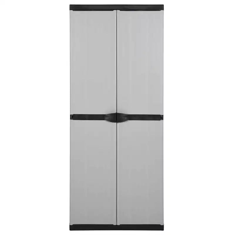 vidaXL Garden Storage Cabinet with 3 Shelves - Sturdy PVC and PP Material - Lockable Design - Suitable for Outdoors - Gray&Black, 26.8x15.7x66.1