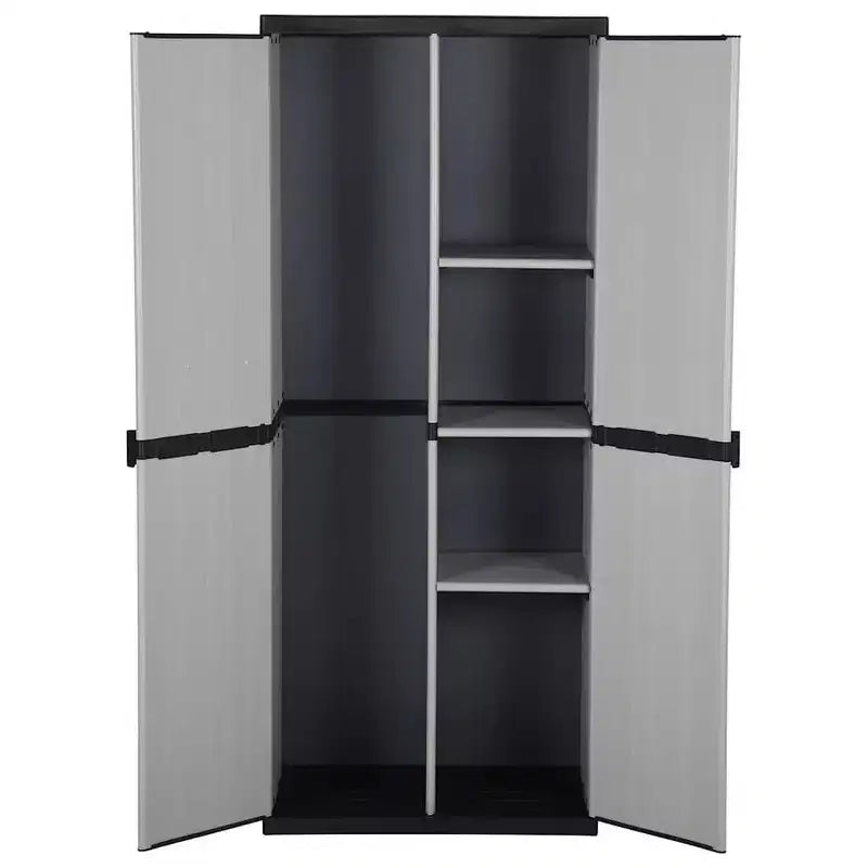 vidaXL Garden Storage Cabinet with 3 Shelves - Sturdy PVC and PP Material - Lockable Design - Suitable for Outdoors - Gray&Black, 26.8x15.7x66.1