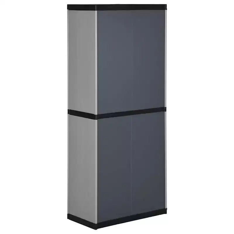 vidaXL Garden Storage Cabinet with 3 Shelves - Sturdy PVC and PP Material - Lockable Design - Suitable for Outdoors - Gray&Black, 26.8x15.7x66.1