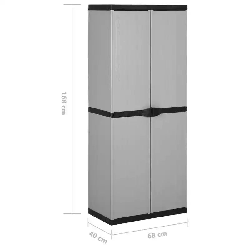 vidaXL Garden Storage Cabinet with 3 Shelves - Sturdy PVC and PP Material - Lockable Design - Suitable for Outdoors - Gray&Black, 26.8x15.7x66.1