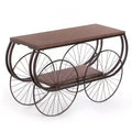 Vintiquewise Industrial Wagon Style Console Table Rustic Wood Top Large Spoke Metal Wheels & Lower Storage Shelf Vintage Accent Display Table