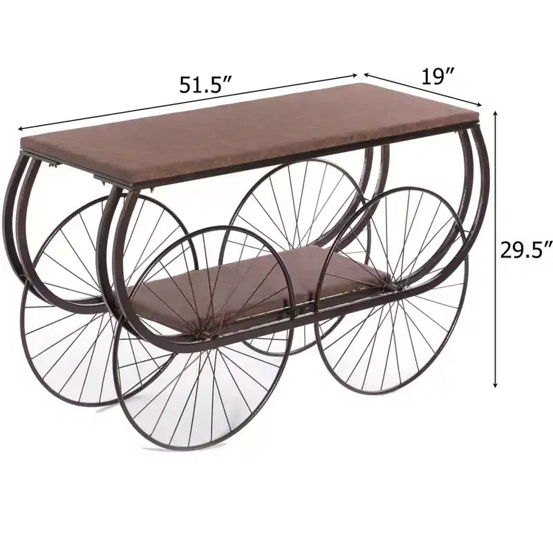 Vintiquewise Table Console Style Chariot Industriel Plateau en Bois Rustique Grandes Roues à Rayons en Métal et Étagère de Rangement Inférieure Table d'Appoint Vintage