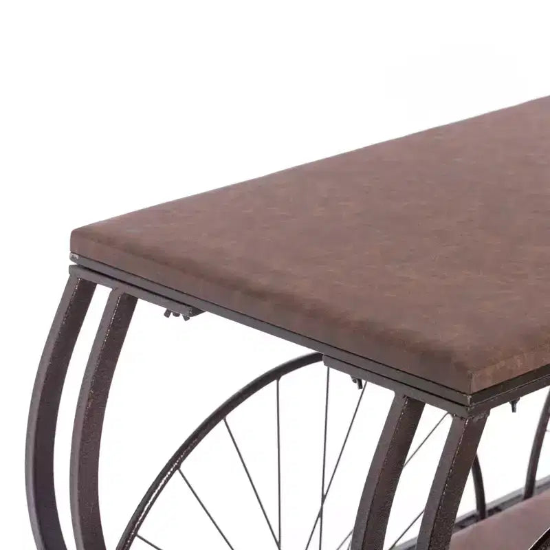 Vintiquewise Table Console Style Chariot Industriel Plateau en Bois Rustique Grandes Roues à Rayons en Métal et Étagère de Rangement Inférieure Table d'Appoint Vintage