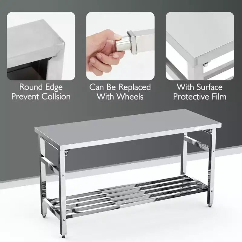 Stainless Steel Table, 30 x 48 Inches Folding Heavy Duty Table for Kitchen, Commercial Stainless Steel Prep Table with Adjustable Undershelf