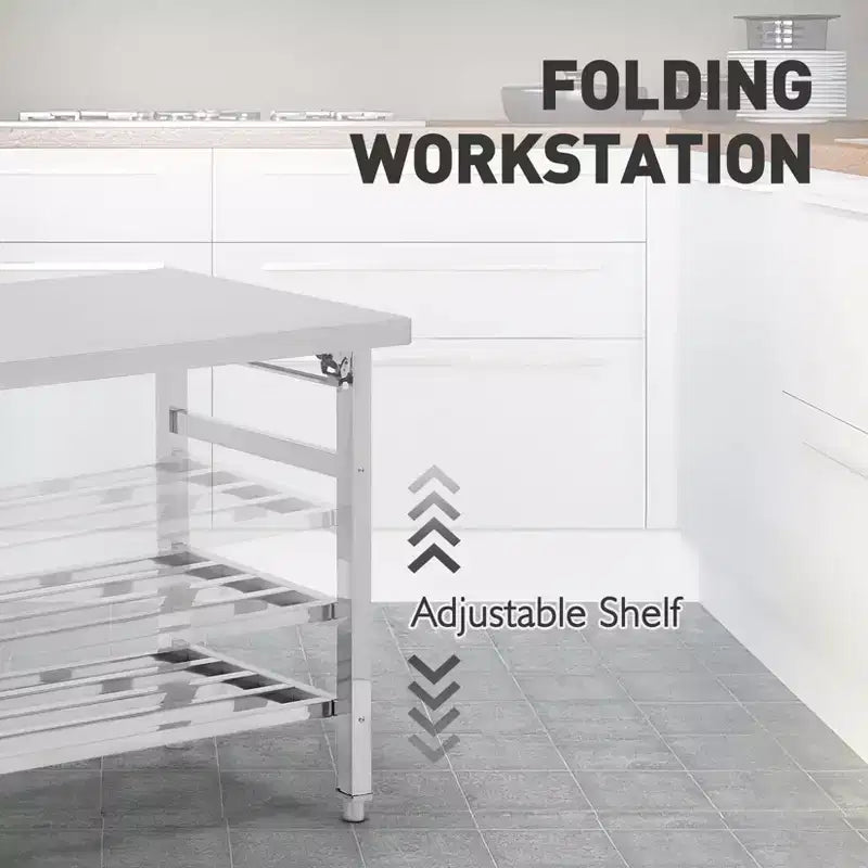 Stainless Steel Table, 30 x 48 Inches Folding Heavy Duty Table for Kitchen, Commercial Stainless Steel Prep Table with Adjustable Undershelf