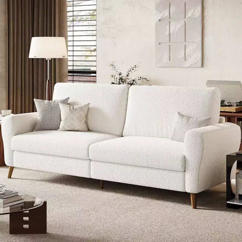84 Sofa, 3 Seater Couch for Living Room, Modern Loveseat, Boucle Sofa with Deep Seats and Wide Armrests, Wood Legs, Easy Assembly, Dark Blue